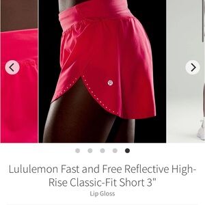 Lululemon Fast and Free Reflective HR Shorts Lip Gloss Sz 4